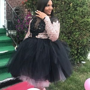 Rose gold and black short tulle prom dress